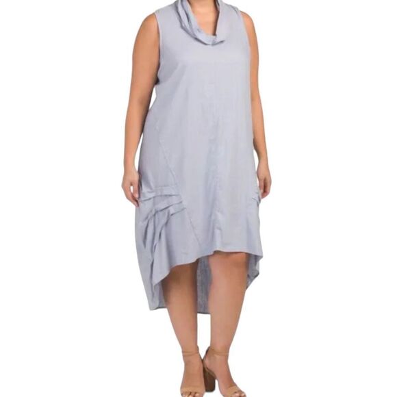 Jones & Co.‎ Womens Dress Plus Size 1X Linen Blend Cowl Neck Lagenlook Drapey - Picture 1 of 7